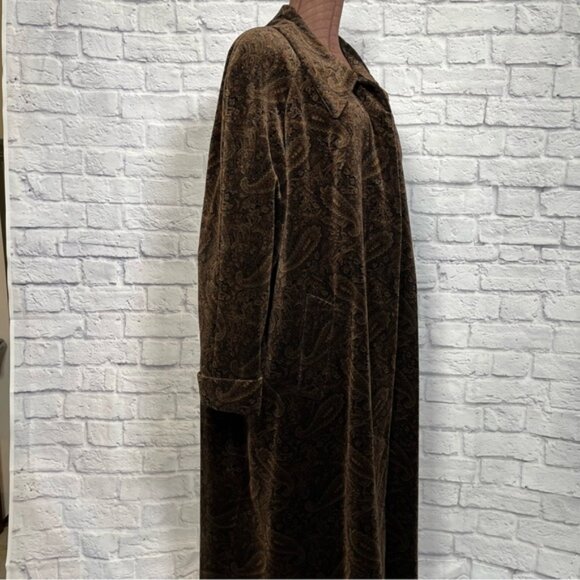 Vintage John Caruana Brown Paisley Velvet Long Overcoat Water Repellent Size 24W - Picture 7 of 15